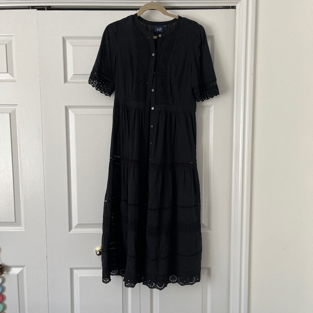 GAP black lace trim maxi dress size S